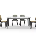 Modern Dining Table Set With Marble Top And Four Brown Backrest Chairs 3d model