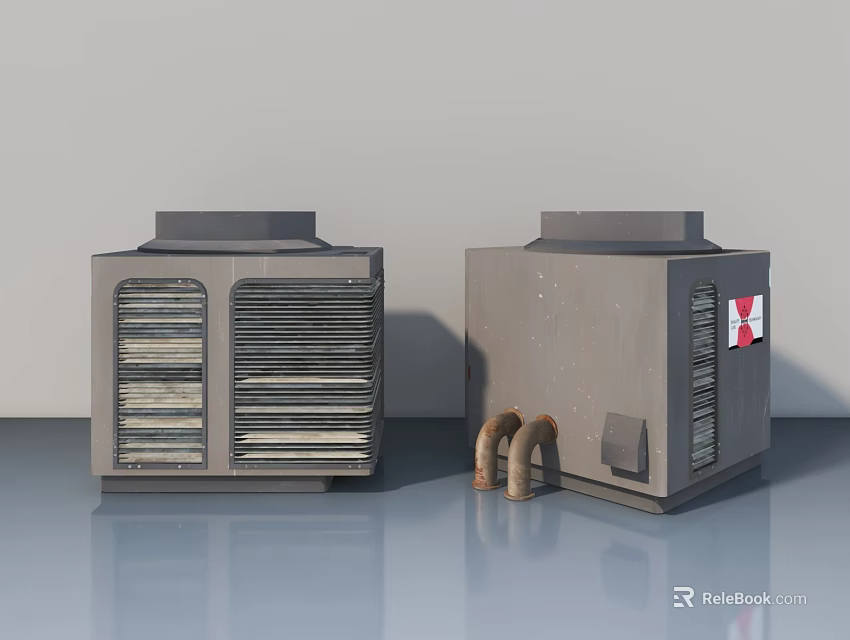 Sturdy Industrial Swing Door Units With Metal Grilles And Curved Pipes 3d model 