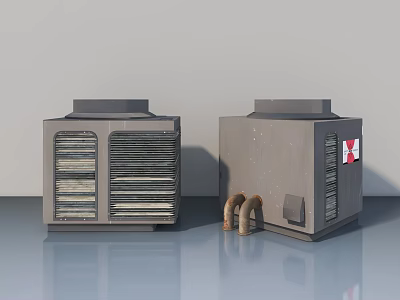 Sturdy Industrial Swing Door Units With Metal Grilles And Curved Pipes 3d model