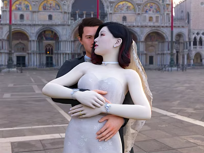Newlywed Couple Embracing In Front Of Venice Landmark 3d model