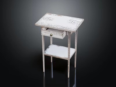 Distressed White Side Table With Drawer And Lower Shelf Simple Rustic Design 3d model