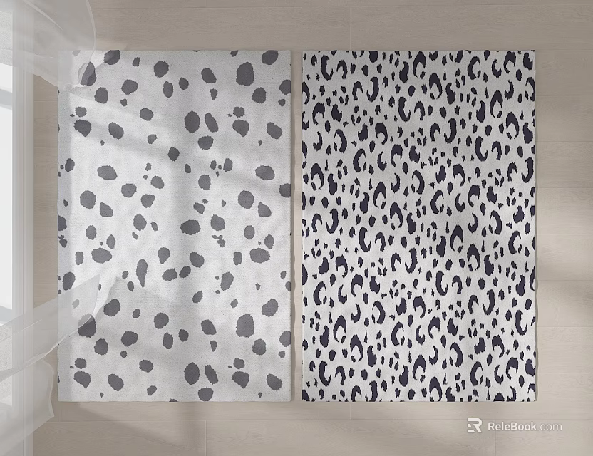 Modern Square Rugs With Gray Polka Dots And Black Leopard Print Patterns 3d model