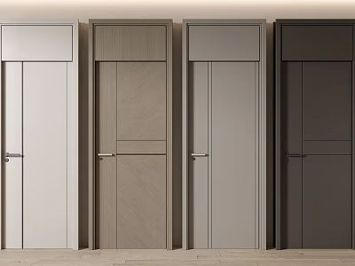 Multiple Colored Wooden Flush Doors With Simple Design And Metal Handles 3d model