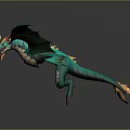 Teal Dragon Game Character With Intricate Wing Patterns Red Yellow Accents In Dynamic 3D Pose 3d model