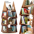 Tree Shaped Wooden Bookshelves With Various Books And Small Decorative Ornaments