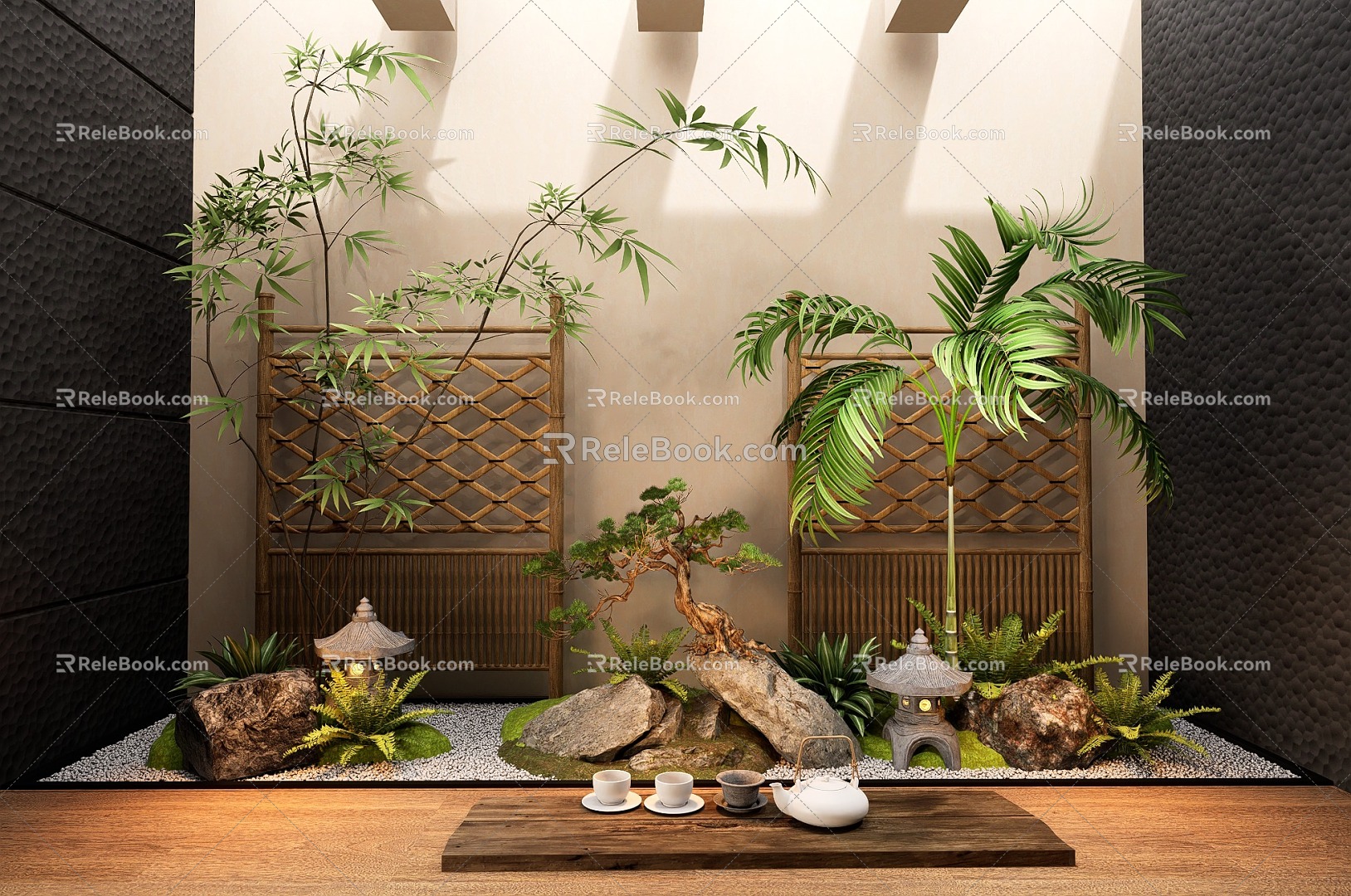 New Chinese Style Indoor Landscape Plant Combination model