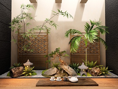 New Chinese Style Indoor Landscape Plant Combination model