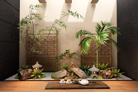 New Chinese Style Indoor Landscape Plant Combination 3d model