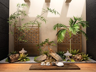 New Chinese Style Indoor Landscape Plant Combination 3d model