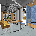 Modern Open Public Office Space Featuring Colorful Chairs Computers Desks Hanging Lights And Windows