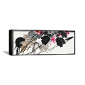 Botanical Painting Featuring Lotus Flowers Red Blooms And Black Leaves In Chinese Ink Art Style