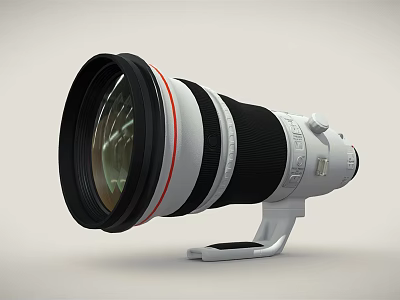 Professional Telephoto Camera Lens With Large Aperture Red Accent And Tripod Mount 3d model