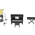 Assorted Musical Instruments and Art Supplies with Drum Set Piano Keyboard and Paintbrushes