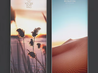 Photo Frames Showing Sunset Reeds Over Water And Desert Landscape With Sky 3d model