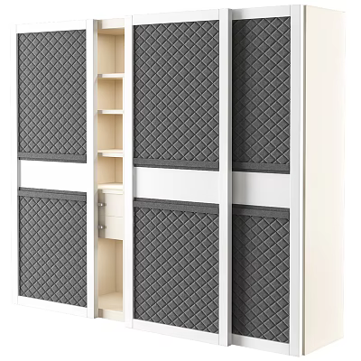 Modern Wardrobe With Sliding Doors Quilted Diamond Pattern And Storage Shelves Drawers 3d model
