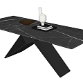 Modern Marble Dining Table With Black Metal Cross Legs And Gold Bowl Geometric Decor