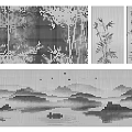Iron Art Decorative Paintings With Bamboo Mountain And River Scenes 3d model