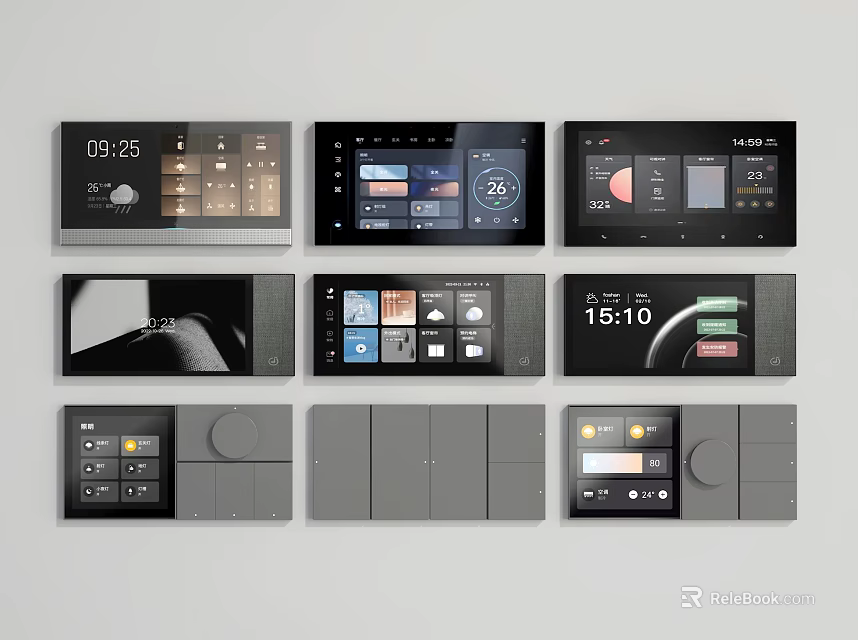Modern Smart Switch Panels Featuring Touchscreen Interface Various Functions And Time 3d model 