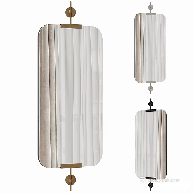 Elegant Modern Rectangular Mirror With Wooden Frame And Hanging Decorative Ball 3d model