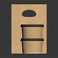 Decorative Ornament Set with Paper Bag and Stacked Paper Cups White Lids on Black Background