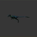 Blue Green Feathered Raptor Dinosaur 3D Character Model Running With Open Mouth And Sharp Claws