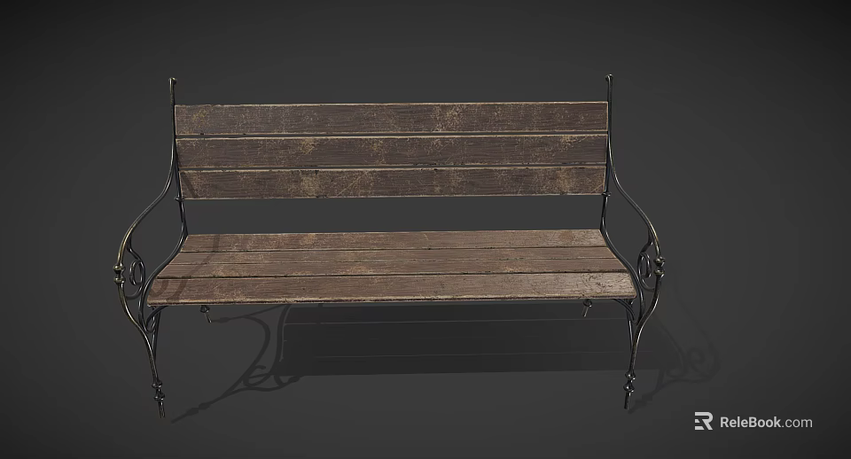Classic Garden Landscape With Wooden Bench And Ornate Metal Frame Design 3d model 