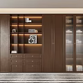 Modern Wooden Bookcase with Glass Doors Lighting Drawers and Open Shelves for Books Decorations