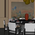 Elegant Private Dining Room With Round Table White Chairs Red Vase And Landscape Painting 3d model