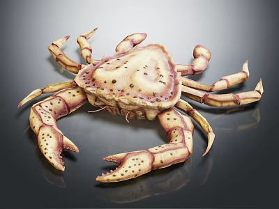 Spotted Brownish Yellow Crab With Red Tipped Legs And Spread Out Posture As Aquatic Animal 3d model