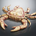 Spotted Brownish Yellow Crab With Red Tipped Legs And Spread Out Posture As Aquatic Animal