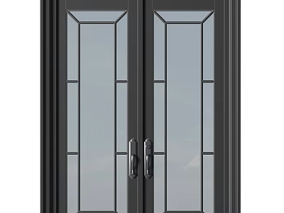 Black Double Front Door Design With Glass Panels And Metal Handles 3d model