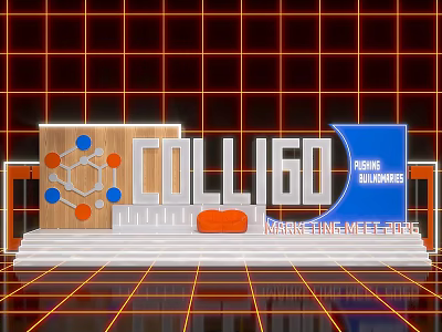 COLLIDO Stage With BANG BLOOMS Orange Grid Backdrop And Geometric Decorations 3d model