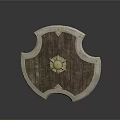 Medieval Shield Weapon With Wooden Body Metal Frame And Central Star Decoration