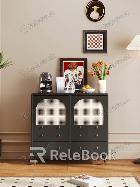 Style Sideboard Coffee Machine Accessories Ornaments Flower Decorative Painting model