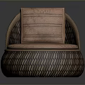 Single Sofa With Woven Rattan Frame Striped Cushion And Cozy Modern Design