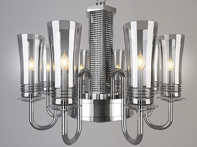 Modern Chandelier With Transparent Glass Shades Metal Frame And Illuminated Light Bulbs 3d model