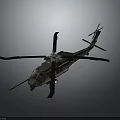 Military Helicopter with Main Rotor Blades Tail Rotor and Airframe on Gray Background