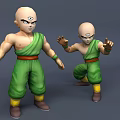 Bald Game Movie Character in Green Outfit with Yellow Shoes and Different Poses