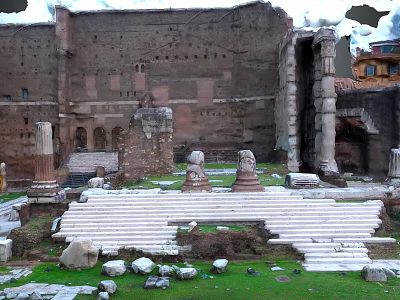 Cartoon Scene Depicting Ancient Roman Ruins With Stone Steps Columns Broken Walls And Grass 3d model