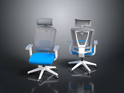 Modern Single Sofa with Mesh Back Blue Seat and White Rolling Wheels Base 3d model