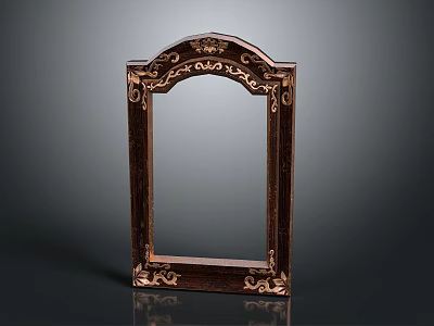 Vintage Wooden Decorative Frame With Arched Top And Carved Gold Accents 3d model