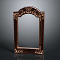 Vintage Wooden Decorative Frame With Arched Top And Carved Gold Accents