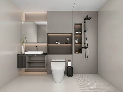 Modern Bathroom Interior Design With Toilet Sink Mirror Shower And Lighting 3d model
