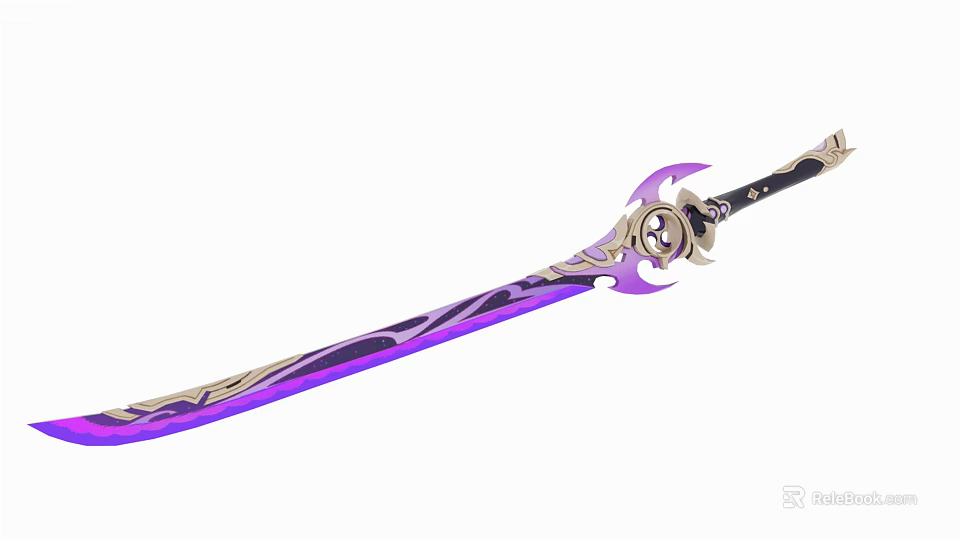 Ornate Purple Black Decorative Sword With Golden Hilt And Intricate Patterns 3d model 