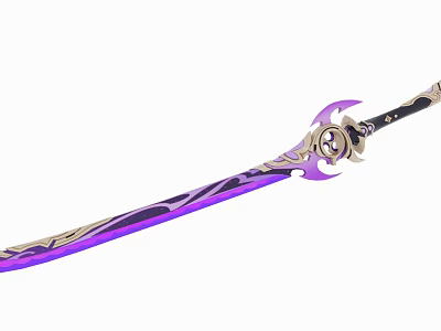 Ornate Purple Black Decorative Sword With Golden Hilt And Intricate Patterns 3d model