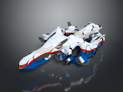 Futuristic Spacecraft 3D Model With White Blue Red Sleek Design And Mechanical Structure 3d model