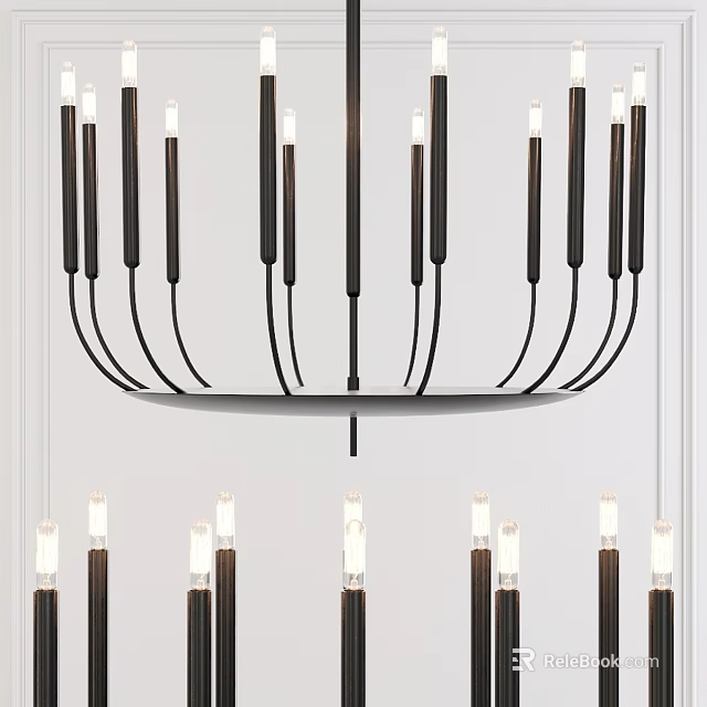 Modern Black Metal Chandelier With Multiple Light Arms And Sleek Design 3d model 