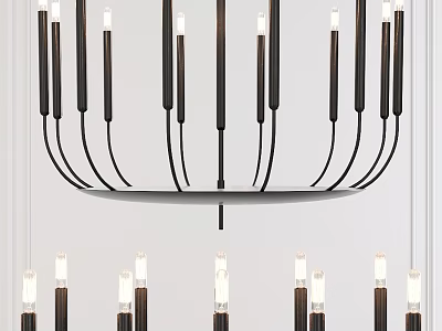 Modern Black Metal Chandelier With Multiple Light Arms And Sleek Design 3d model
