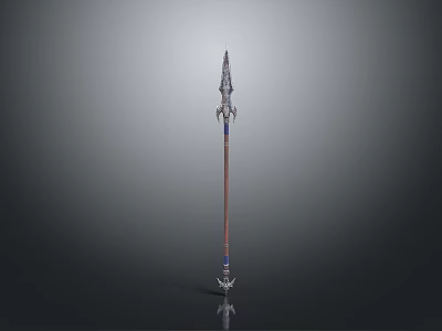 Mythical Spear With Metal Spearhead Red Shaft And Decorative Base Design 3d model