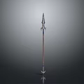 Mythical Spear With Metal Spearhead Red Shaft And Decorative Base Design